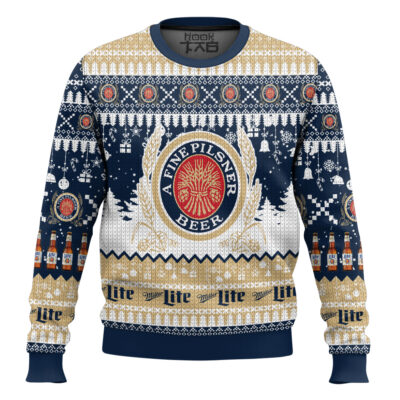 Hooktab Miller Lite American Lager Beer Ugly Christmas Sweater