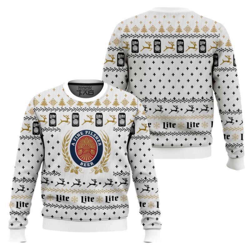 Hooktab Miller Lite American Pilsner Beer Ugly Christmas Sweater Hooktab Miller Lite American Pilsner Beer Ugly Christmas Sweater