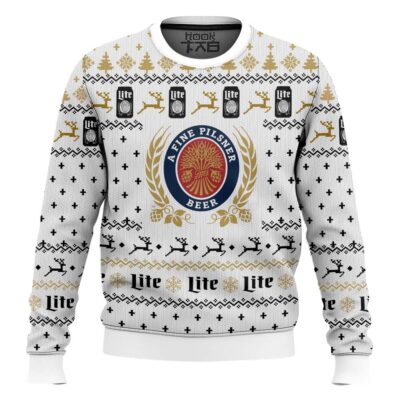 Hooktab Miller Lite American Pilsner Beer Ugly Christmas Sweater