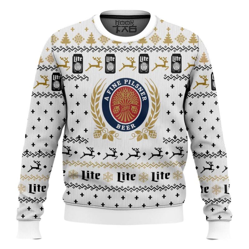 Hooktab Miller Lite American Pilsner Beer Ugly Christmas Sweater