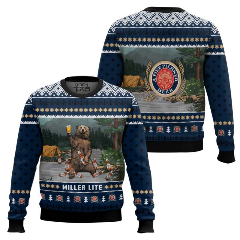 Hooktab Miller Lite Bear Ugly Christmas Sweater Hooktab Miller Lite Bear Ugly Christmas Sweater