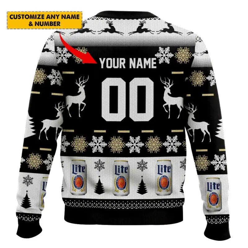 Hooktab Miller Lite Beer - Custom Name And Number Ugly Christmas Sweater Hooktab Miller Lite Beer - Custom Name And Number Ugly Christmas Sweater