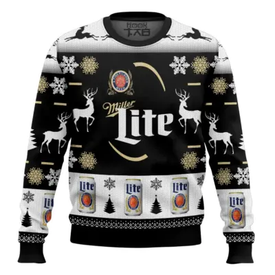 Hooktab Miller Lite Beer - Custom Name And Number Ugly Christmas Sweater