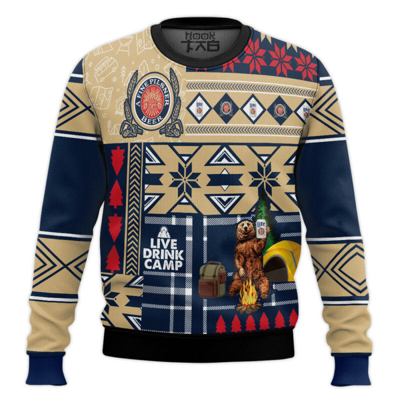 Hooktab Miller Lite Camping Ugly Christmas Sweater
