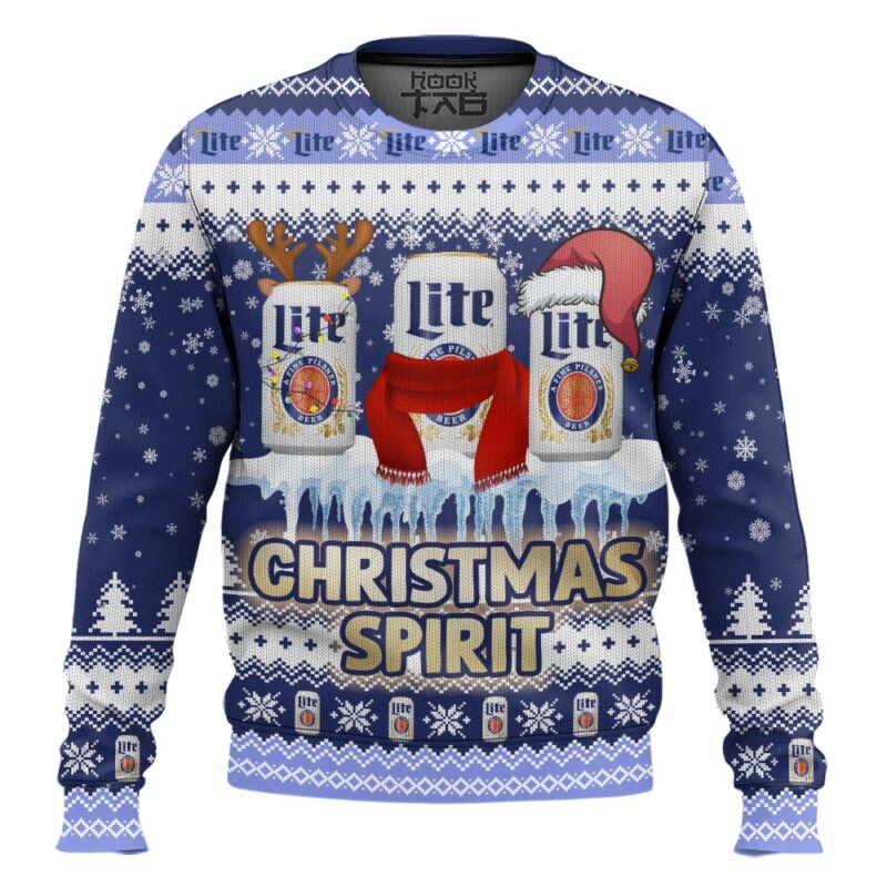Hooktab Miller Lite Christmas Spirit Ugly Christmas Sweater