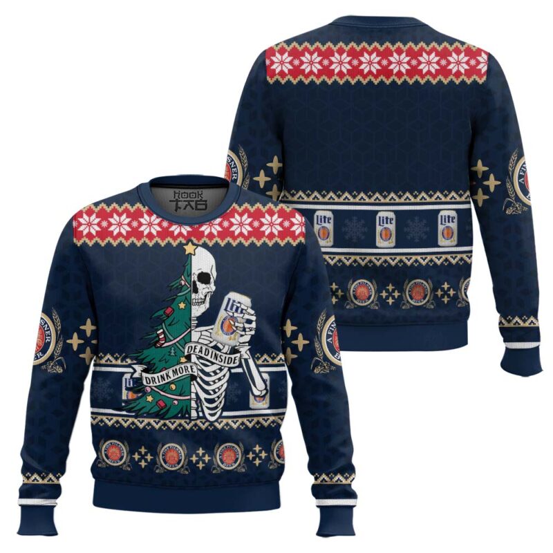 Hooktab Miller Lite Dead Inside Ugly Christmas Sweater Hooktab Miller Lite Dead Inside Ugly Christmas Sweater