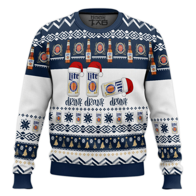 Hooktab Miller Lite Drink Drank Drunk Ugly Christmas Sweater