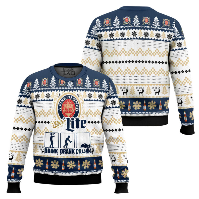 Hooktab Miller Lite Drunk Ugly Christmas Sweater Hooktab Miller Lite Drunk Ugly Christmas Sweater