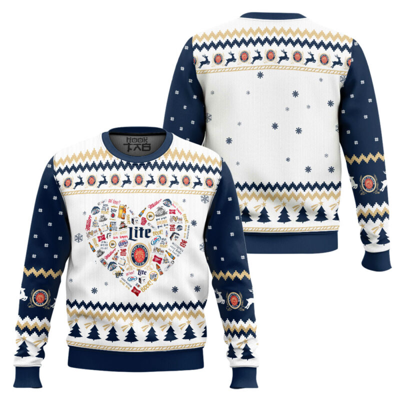 Hooktab Miller Lite Heart Ugly Christmas Sweater Hooktab Miller Lite Heart Ugly Christmas Sweater