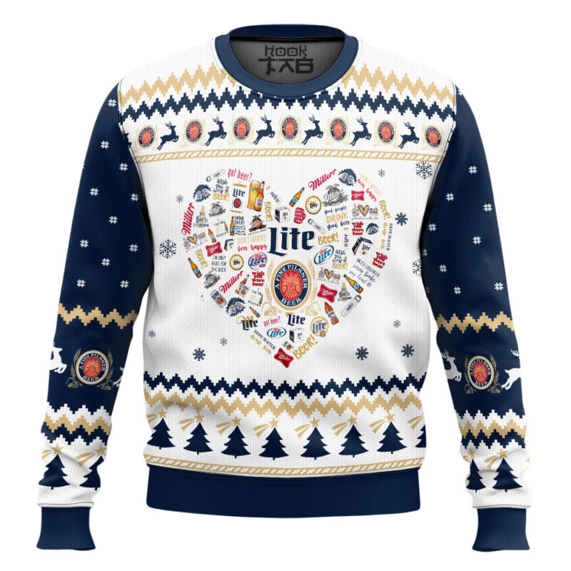 Hooktab Miller Lite Heart Ugly Christmas Sweater