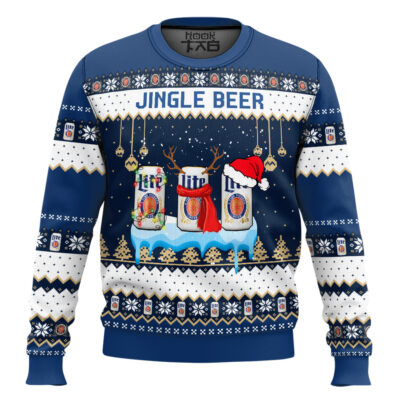 Hooktab Miller Lite Jingle Beer Ugly Christmas Sweater