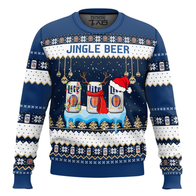 Hooktab Miller Lite Jingle Beer Ugly Christmas Sweater
