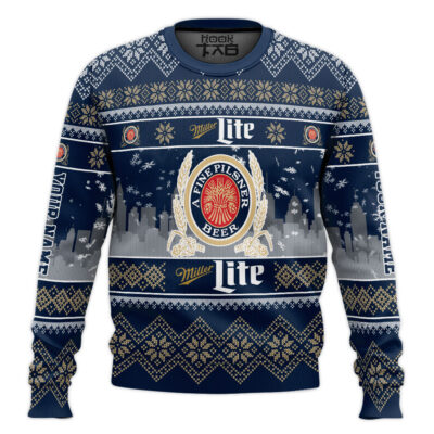 Hooktab Miller Lite Lager Beer - Custom Name Ugly Christmas Sweater