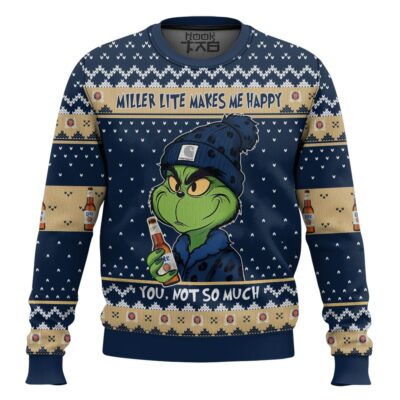 Hooktab Miller Lite Makes Grinch Happy Ugly Christmas Sweater