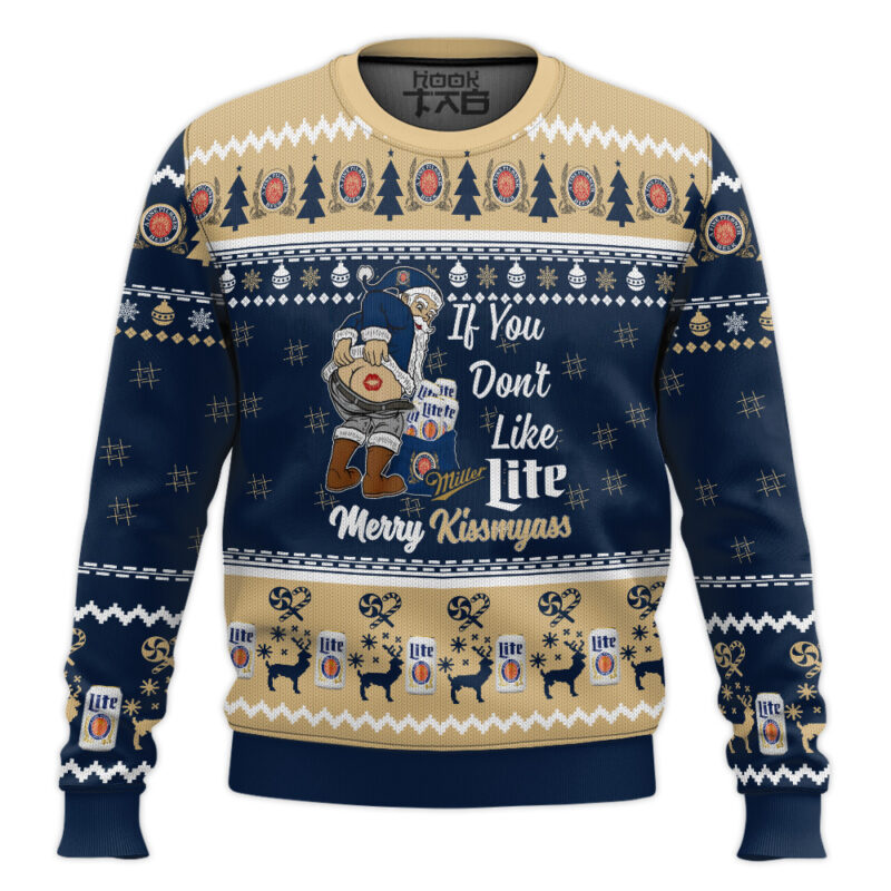 Hooktab Miller Lite Merry Kissmyass Ugly Christmas Sweater