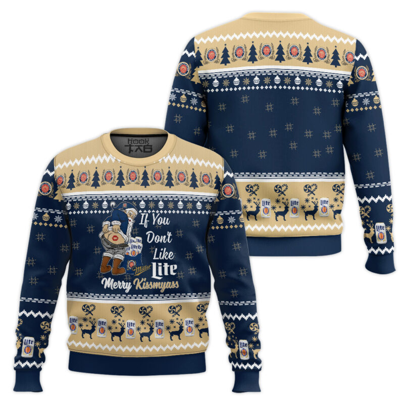 Hooktab Miller Lite Merry Kissmyass Ugly Christmas Sweater Hooktab Miller Lite Merry Kissmyass Ugly Christmas Sweater