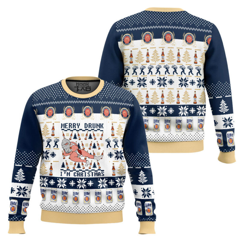 Hooktab Miller Lite Santa Merry Drunk Ugly Christmas Sweater Hooktab Miller Lite Santa Merry Drunk Ugly Christmas Sweater