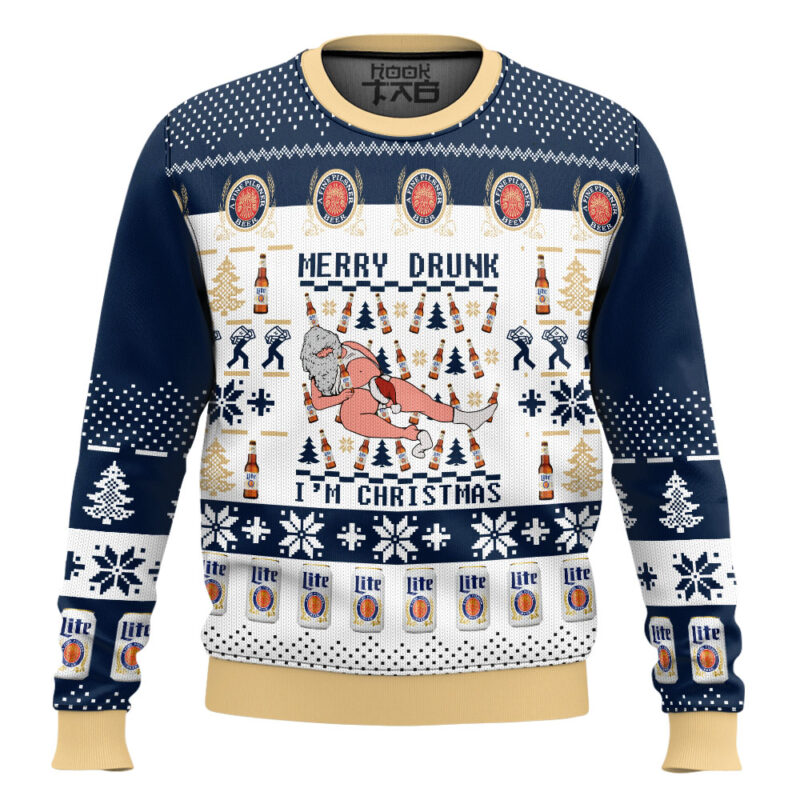 Hooktab Miller Lite Santa Merry Drunk Ugly Christmas Sweater Hooktab Miller Lite Santa Merry Drunk Ugly Christmas Sweater