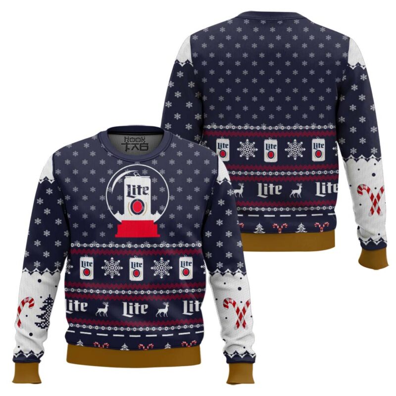 Hooktab Miller Lite Snow Globe Ugly Christmas Sweater Hooktab Miller Lite Snow Globe Ugly Christmas Sweater