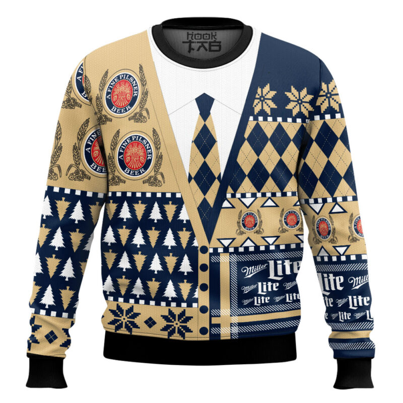Hooktab Miller Lite Suit And Tie Ugly Christmas Sweater