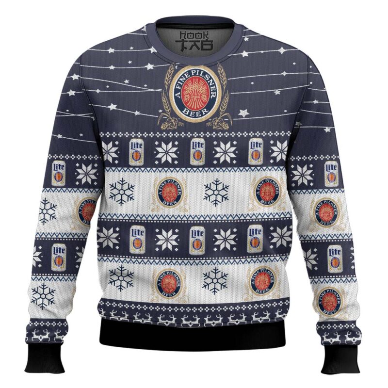 Hooktab Miller Lite Twinkle Lights - Custom Name Ugly Christmas Sweater