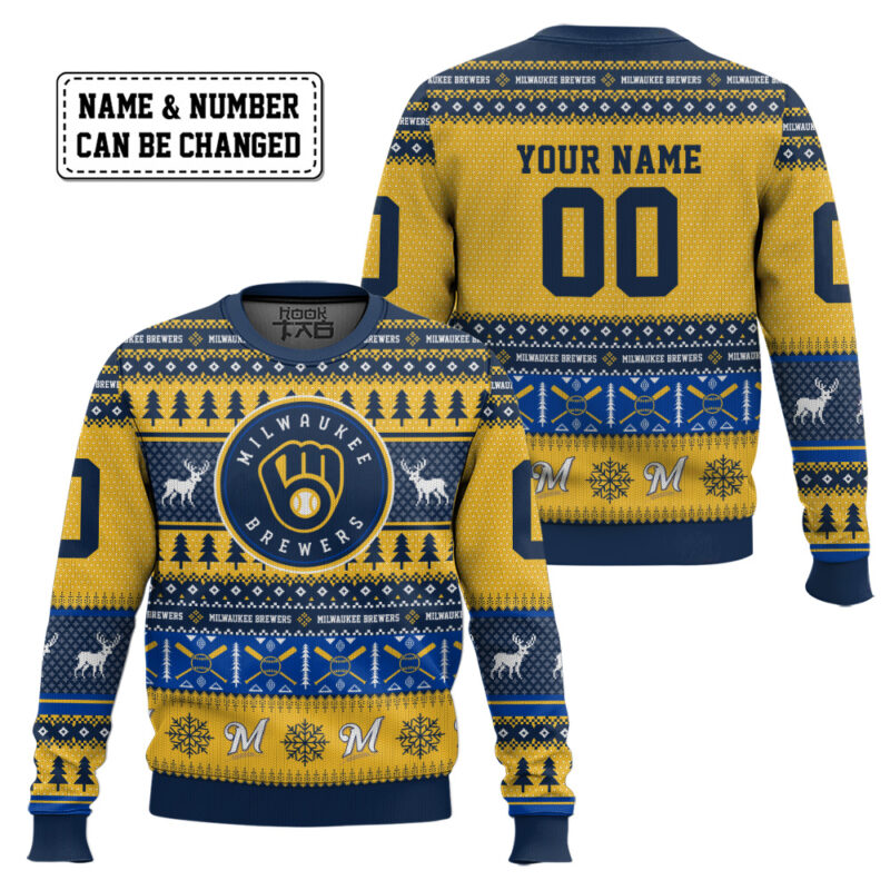 Hooktab Milwaukee Brewers - Custom Name And Number Ugly Sweater Hooktab Milwaukee Brewers - Custom Name And Number Ugly Sweater