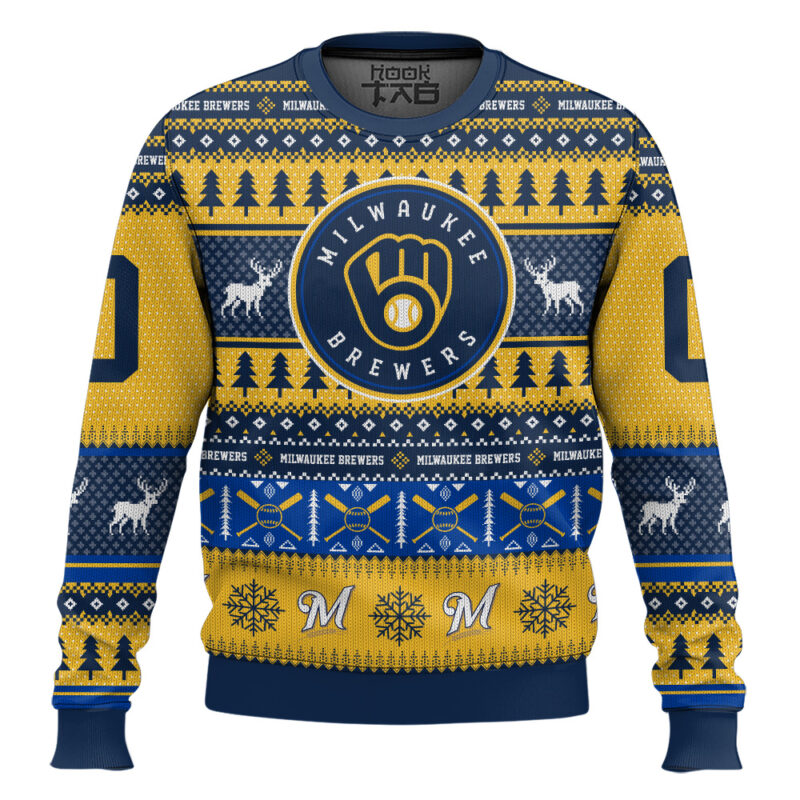 Hooktab Milwaukee Brewers - Custom Name And Number Ugly Sweater
