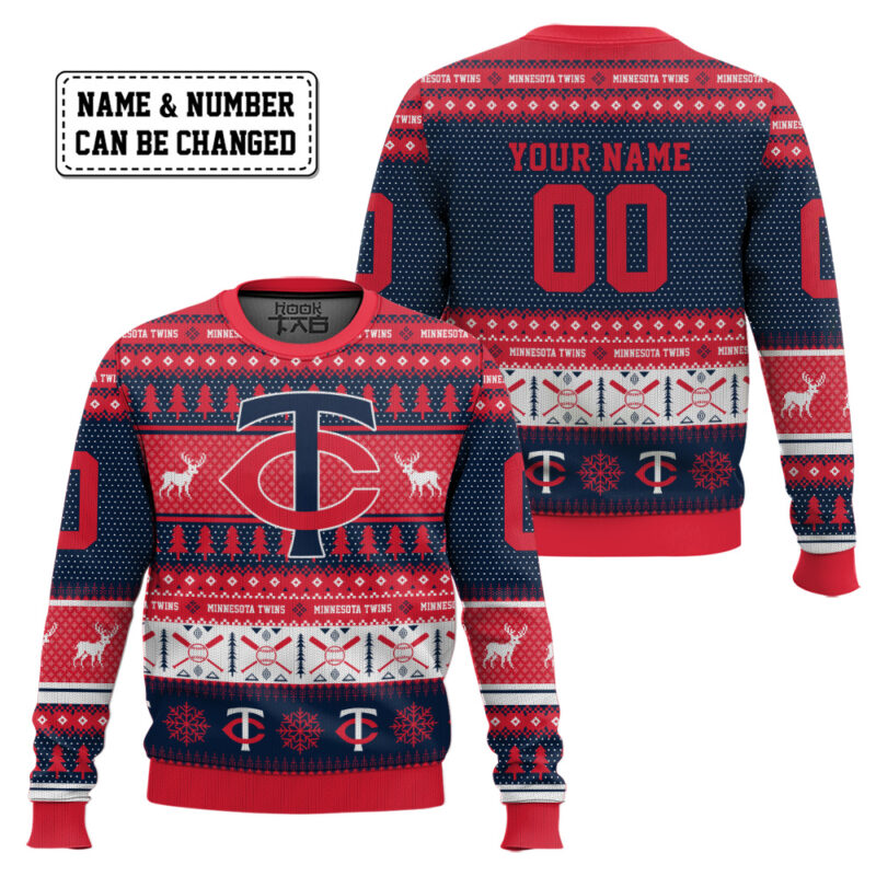 Hooktab Minnesota Twins - Custom Name And Number Ugly Sweater Hooktab Minnesota Twins - Custom Name And Number Ugly Sweater