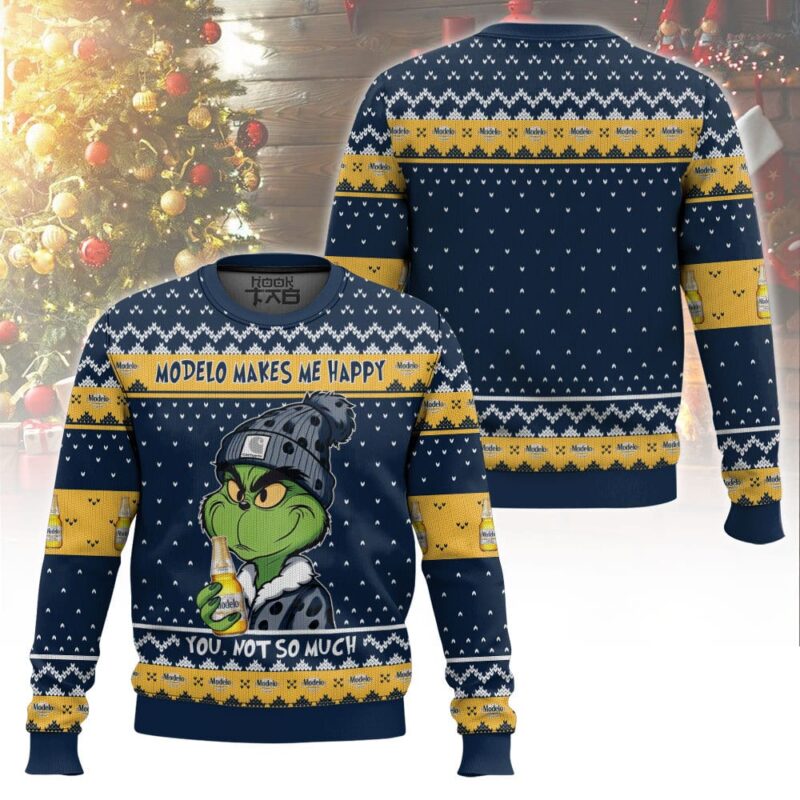 Hooktab Modelo Makes Me Happy Ugly Christmas Sweater Hooktab Modelo Makes Me Happy Ugly Christmas Sweater