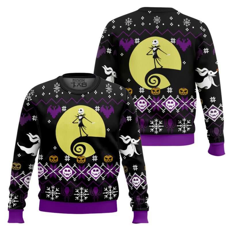 Hooktab Moonlight Jack Skellington Ugly Christmas Sweater Hooktab Moonlight Jack Skellington Ugly Christmas Sweater
