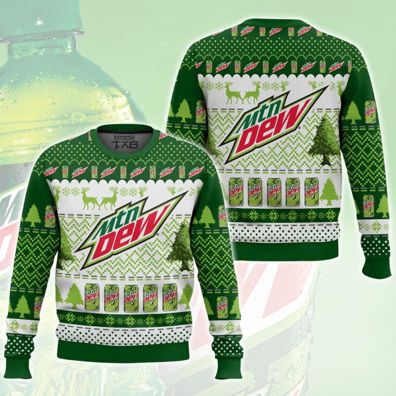 Hooktab Mountain Dew Ugly Christmas Sweater Hooktab Mountain Dew Ugly Christmas Sweater