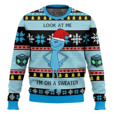 Hooktab Mr. Meeseeks Look At Me Rick And Morty Ugly Christmas Sweater