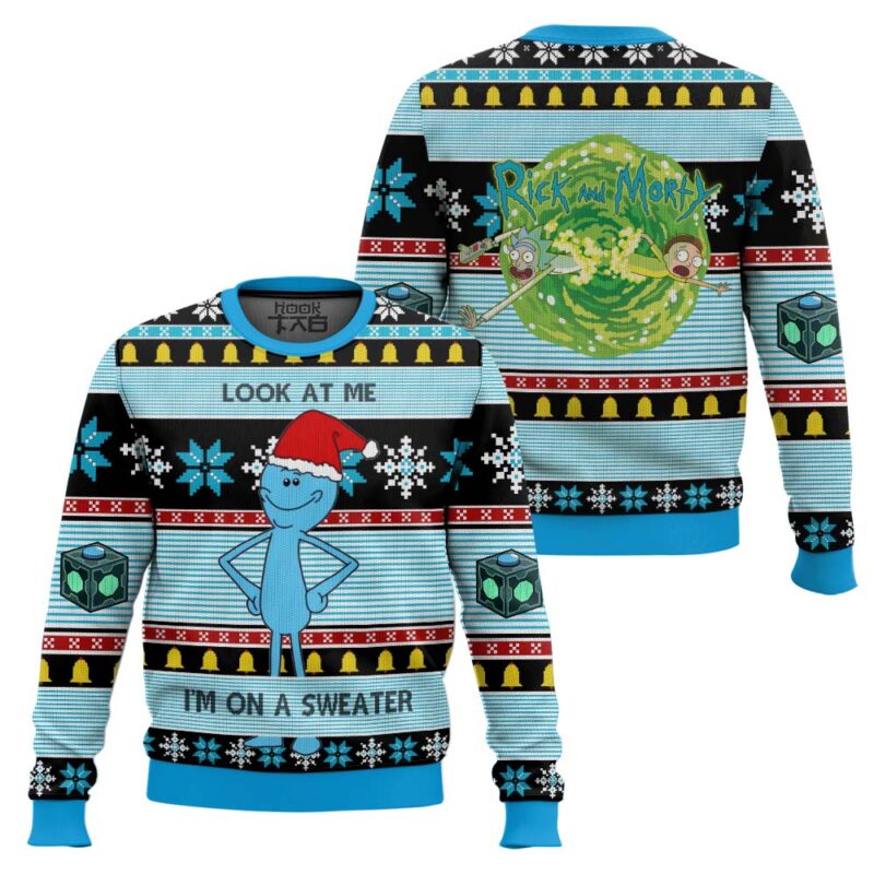 Hooktab Mr. Meeseeks Look At Me Rick And Morty Ugly Christmas Sweater Hooktab Mr. Meeseeks Look At Me Rick And Morty Ugly Christmas Sweater