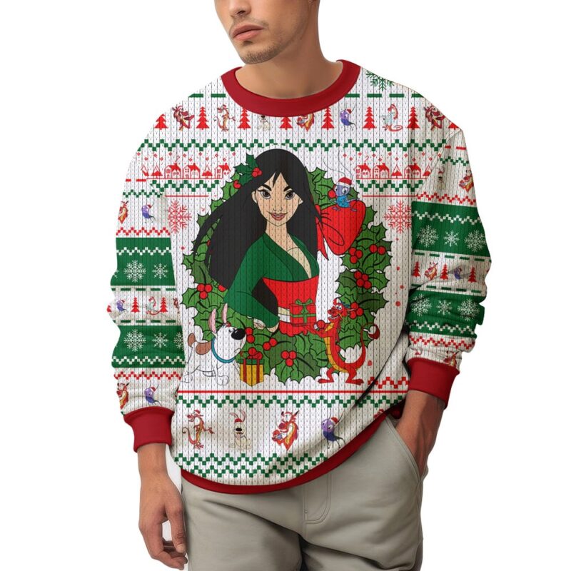 Hooktab Mulan Disney Princess Ugly Christmas Sweater Hooktab Mulan Disney Princess Ugly Christmas Sweater