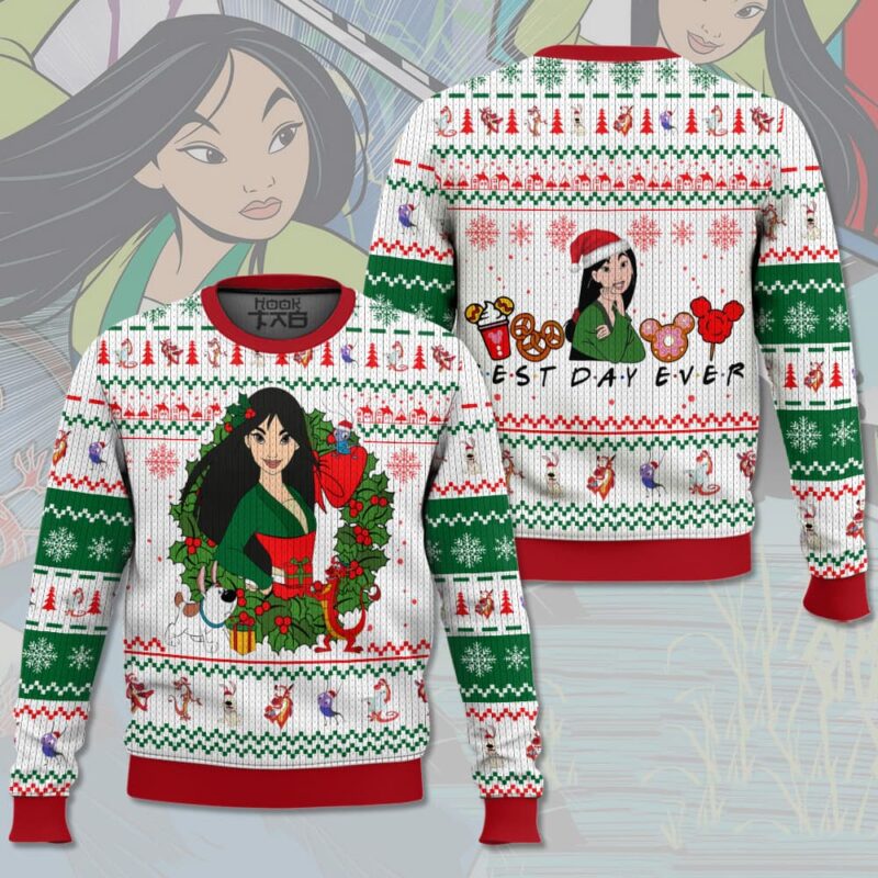 Hooktab Mulan Disney Princess Ugly Christmas Sweater Hooktab Mulan Disney Princess Ugly Christmas Sweater