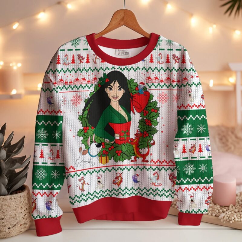 Hooktab Mulan Disney Princess Ugly Christmas Sweater Hooktab Mulan Disney Princess Ugly Christmas Sweater