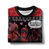 Hooktab My Heart Beats For You! Deadpool Ugly Christmas Sweater