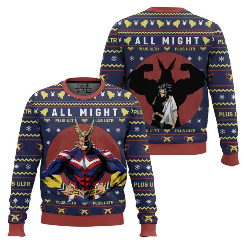 Hooktab My Hero Academia All Might Plus Ultra Ugly Christmas Sweater Hooktab My Hero Academia All Might Plus Ultra Ugly Christmas Sweater