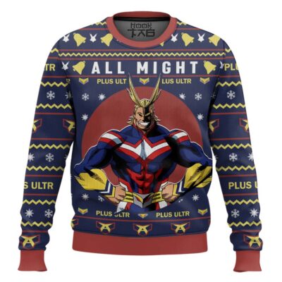 Hooktab My Hero Academia All Might Plus Ultra Ugly Christmas Sweater