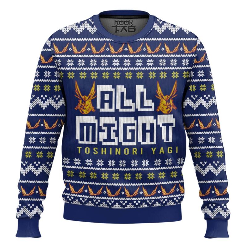 Hooktab My Hero Academia All Might Toshinori Yagi Ugly Christmas Sweater Hooktab My Hero Academia All Might Toshinori Yagi Ugly Christmas Sweater