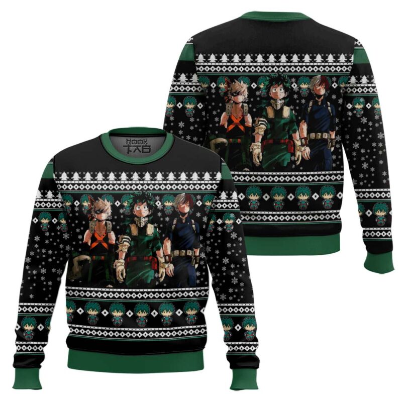 Hooktab My Hero Academia Big 3 Ugly Christmas Sweater Hooktab My Hero Academia Big 3 Ugly Christmas Sweater