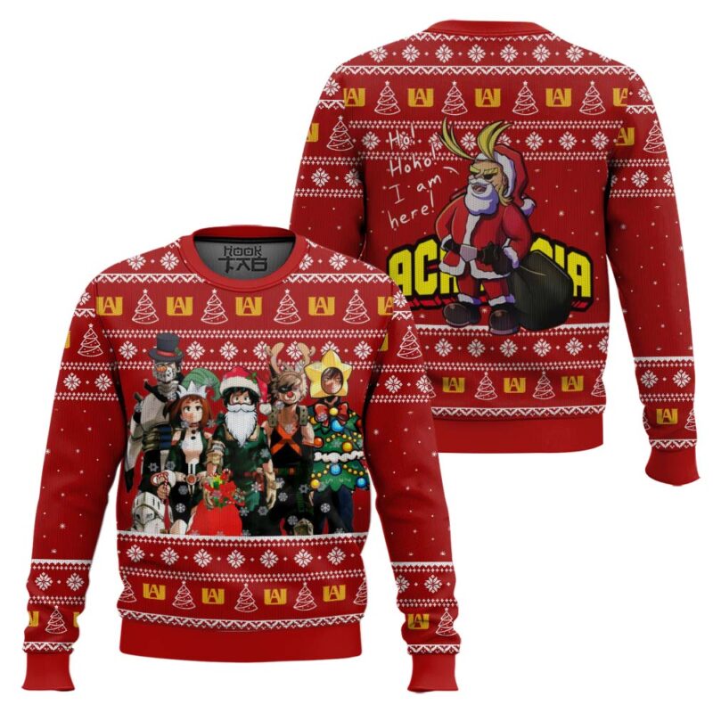 Hooktab My Hero Academia Santa Hero Ugly Christmas Sweater Hooktab My Hero Academia Santa Hero Ugly Christmas Sweater