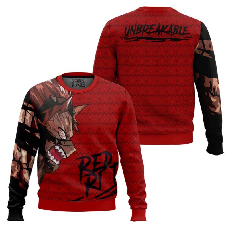 Hooktab My Hero Academia Unbreakable Red Riot Ugly Christmas Sweater Hooktab My Hero Academia Unbreakable Red Riot Ugly Christmas Sweater