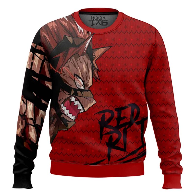 Hooktab My Hero Academia Unbreakable Red Riot Ugly Christmas Sweater