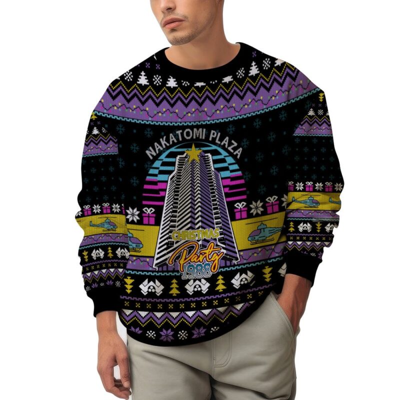 Hooktab Nakatomi Plaza 1988 Die Hard Ugly Christmas Sweater Hooktab Nakatomi Plaza 1988 Die Hard Ugly Christmas Sweater