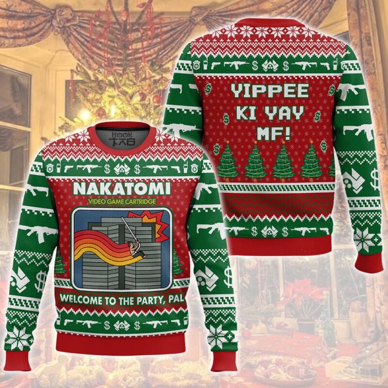 Hooktab Nakatomi Video Game Cartridge Die Hard Ugly Christmas Sweater Hooktab Nakatomi Video Game Cartridge Die Hard Ugly Christmas Sweater