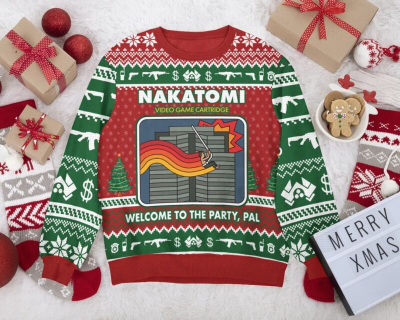 Hooktab Nakatomi Video Game Cartridge Die Hard Ugly Christmas Sweater Hooktab Nakatomi Video Game Cartridge Die Hard Ugly Christmas Sweater