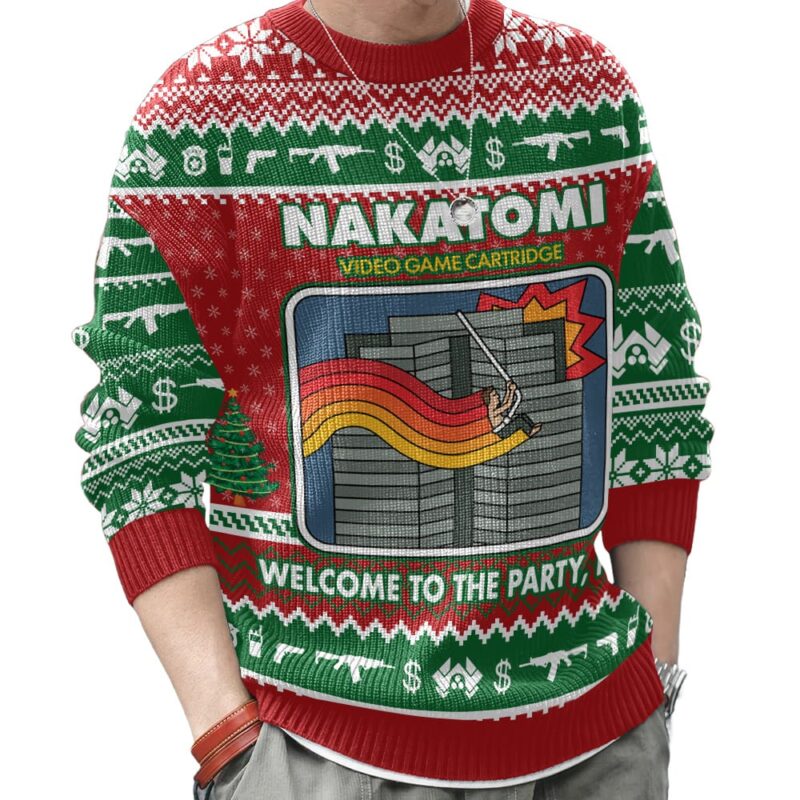 Hooktab Nakatomi Video Game Cartridge Die Hard Ugly Christmas Sweater Hooktab Nakatomi Video Game Cartridge Die Hard Ugly Christmas Sweater