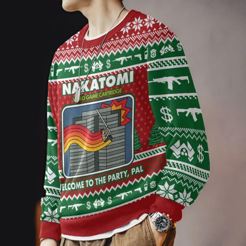 Hooktab Nakatomi Video Game Cartridge Die Hard Ugly Christmas Sweater Hooktab Nakatomi Video Game Cartridge Die Hard Ugly Christmas Sweater
