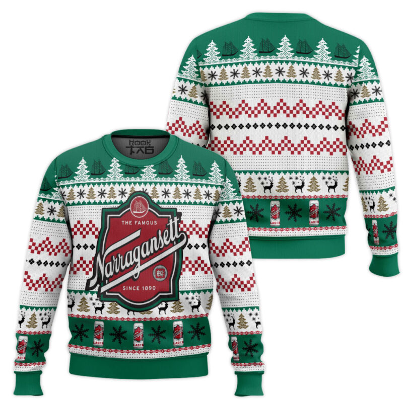 Hooktab Narragansett Beer Ugly Christmas Sweater Hooktab Narragansett Beer Ugly Christmas Sweater
